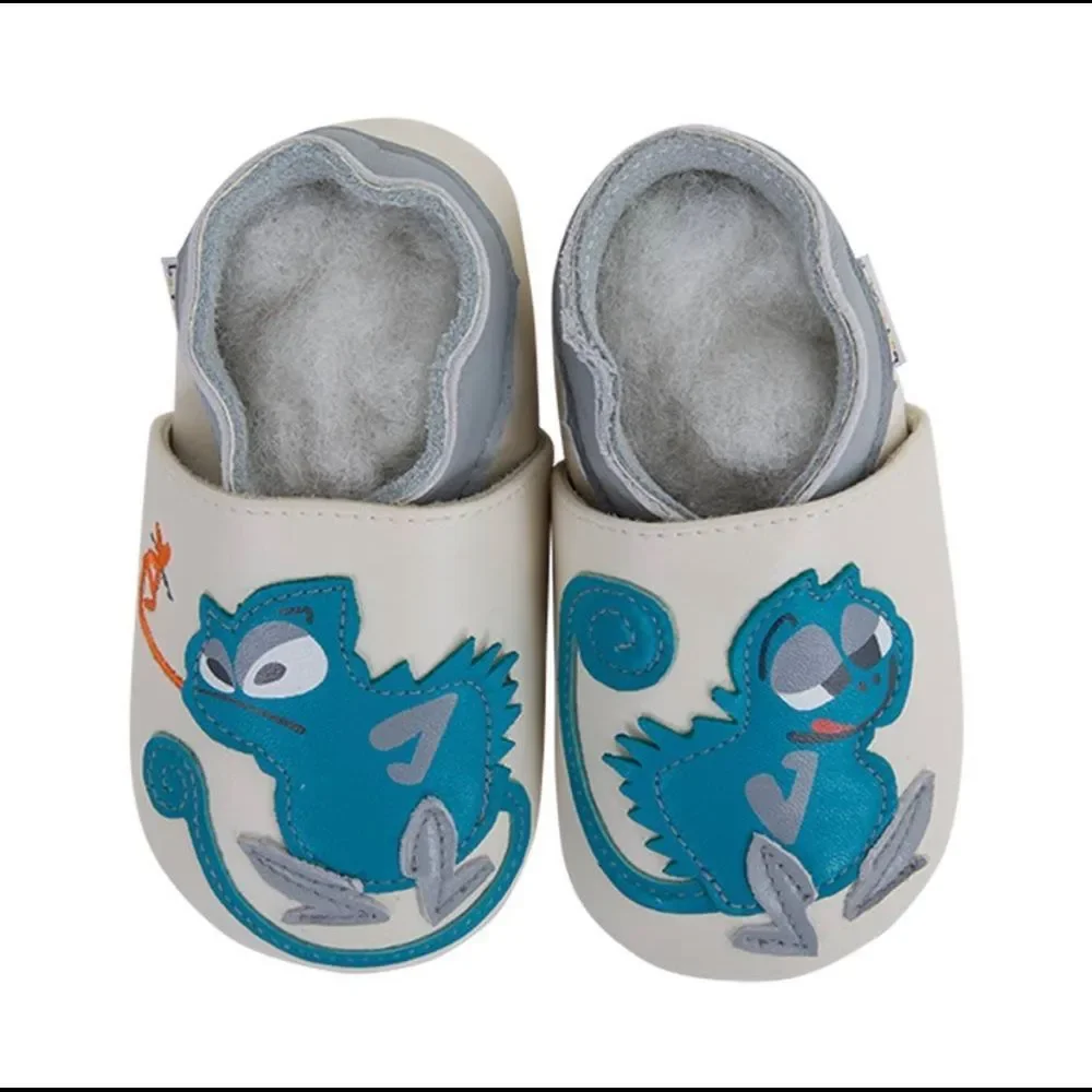 Baby leather slippers - Chameleon Soft Sole Leather Shoes in Capri blue